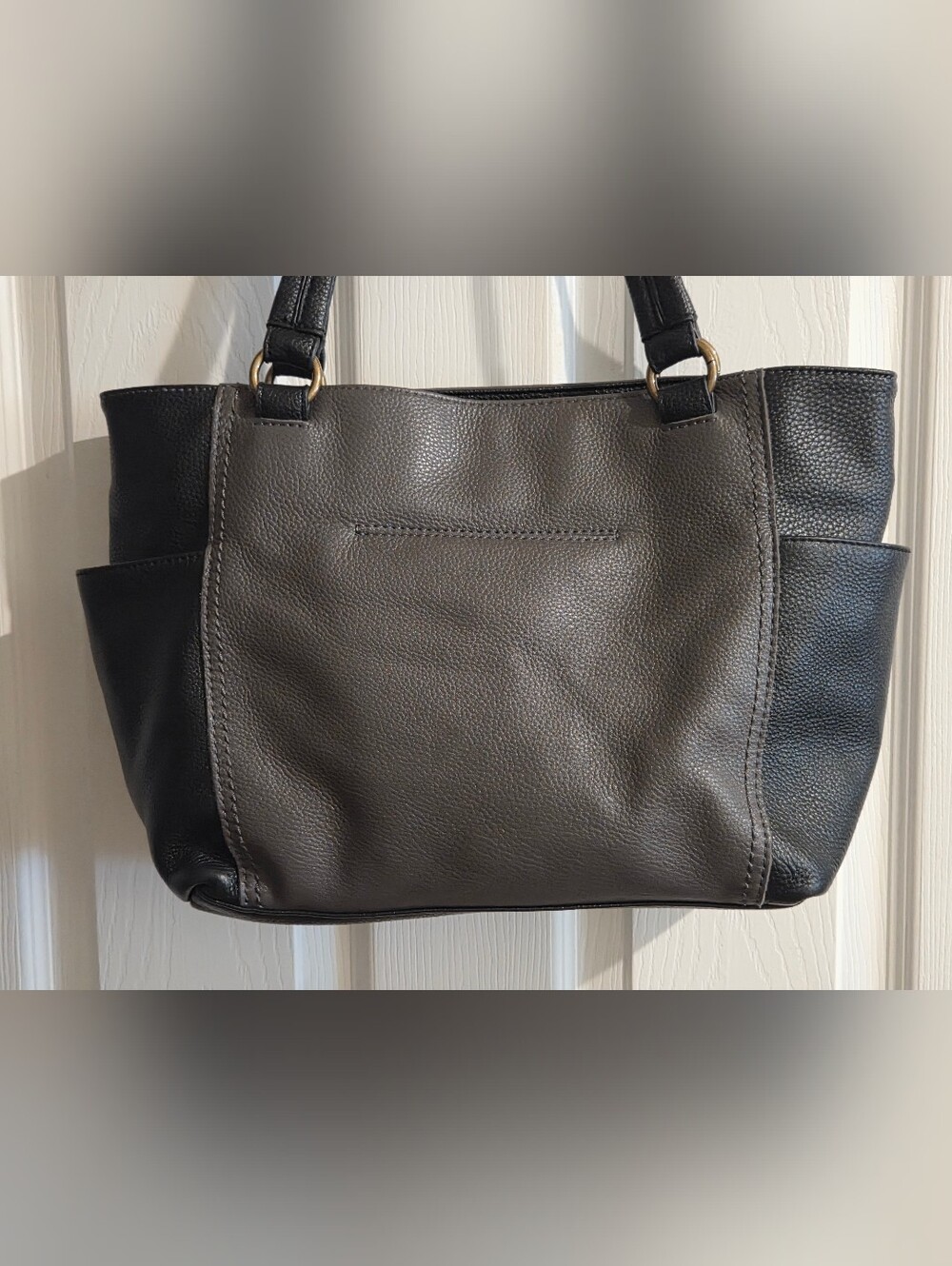 The Sak- Ashby Pebbled Black & Gray Colorblock Leather Satchel with Tassel - Picture 3 of 7
